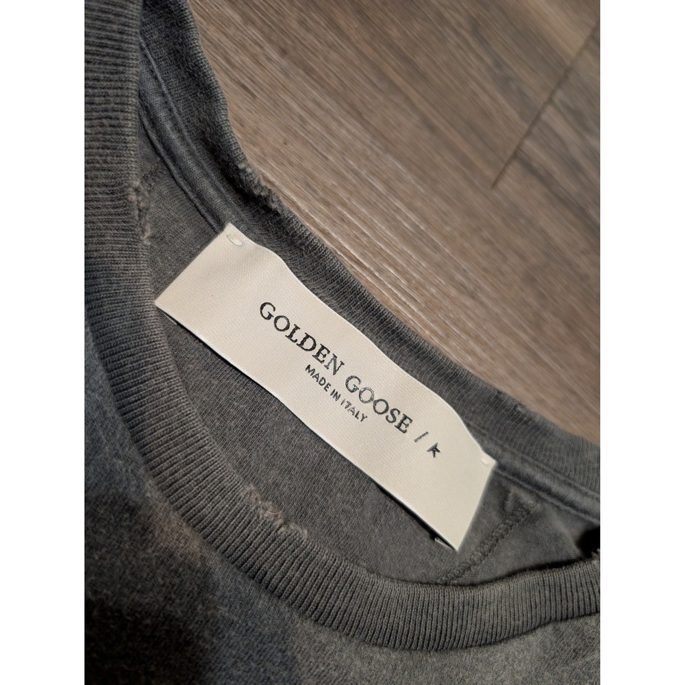 Golden Goose Charcoal Gray Distressed GOLDEN Inverted Logo T-Shirt Italy S? READ - Picture 2 of 5